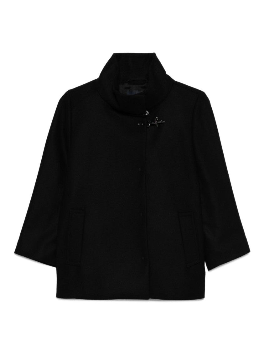 Fay Structured Black Jacket With High Collar