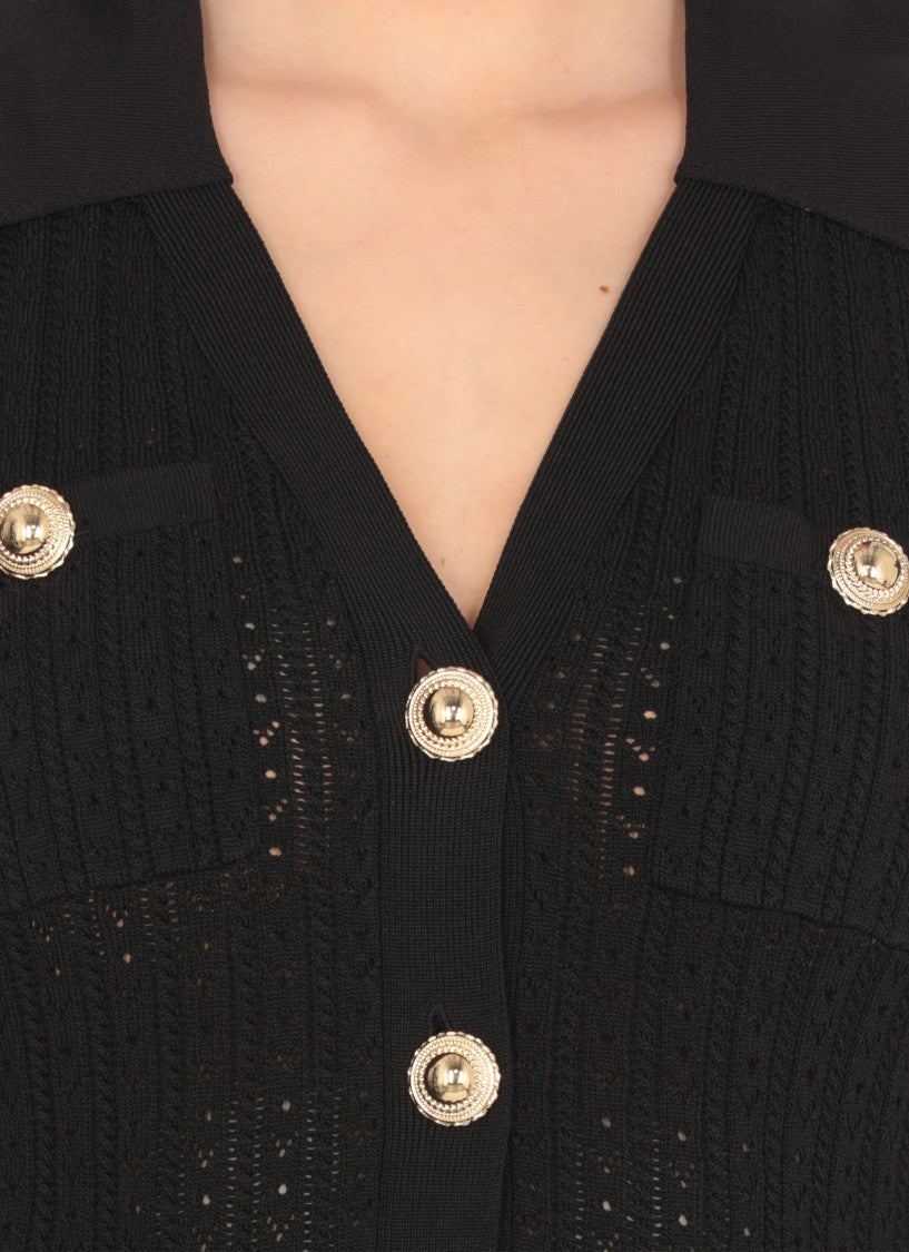 Self-Portrait Pointelle Dress With Peplum Waist