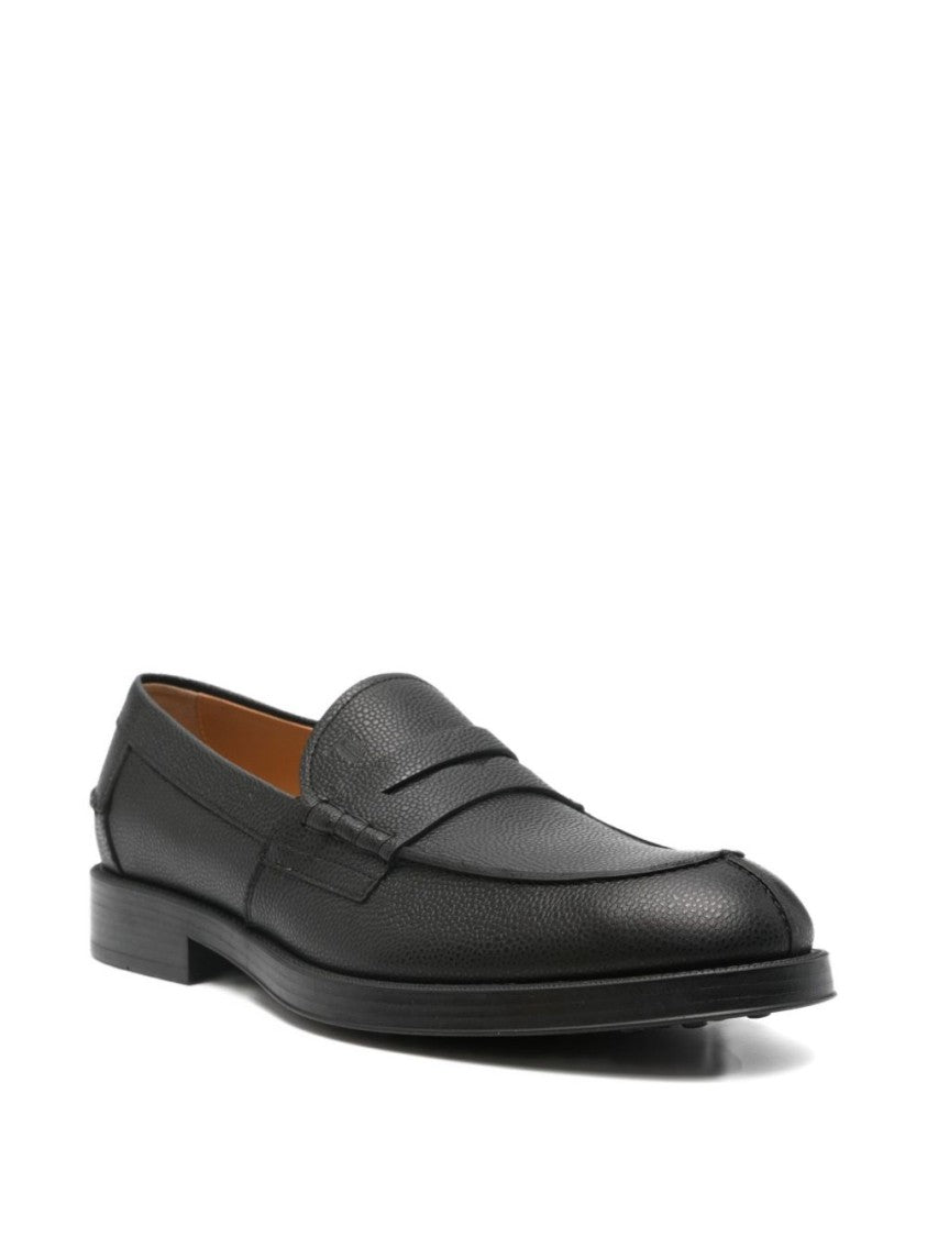 Tod's Black Leather Penny Strap Slip-On Flats
