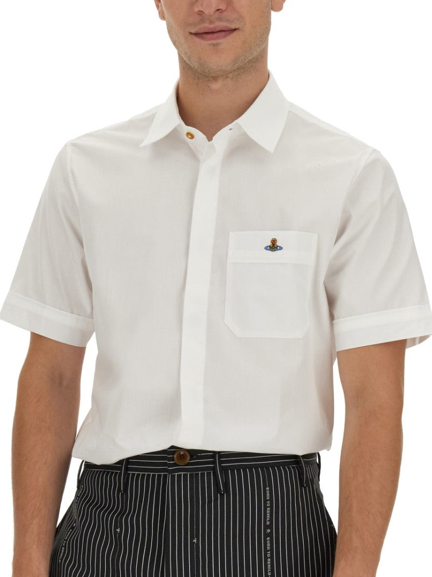 Vivienne Westwood Short-Sleeved Shirt With Orb Embroidery And Classic Collar