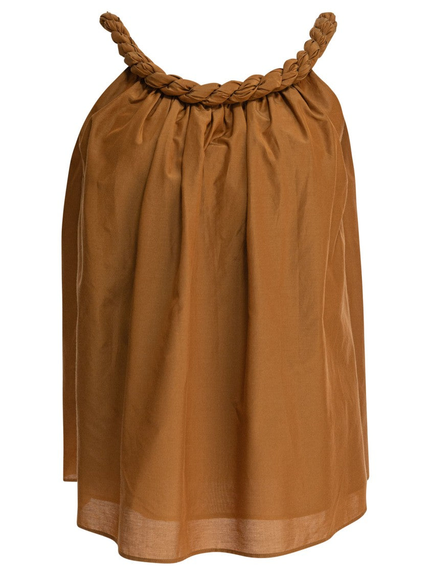 Loulou De Saison Gathered Top With Braided Neckline And Flowing Silhouette