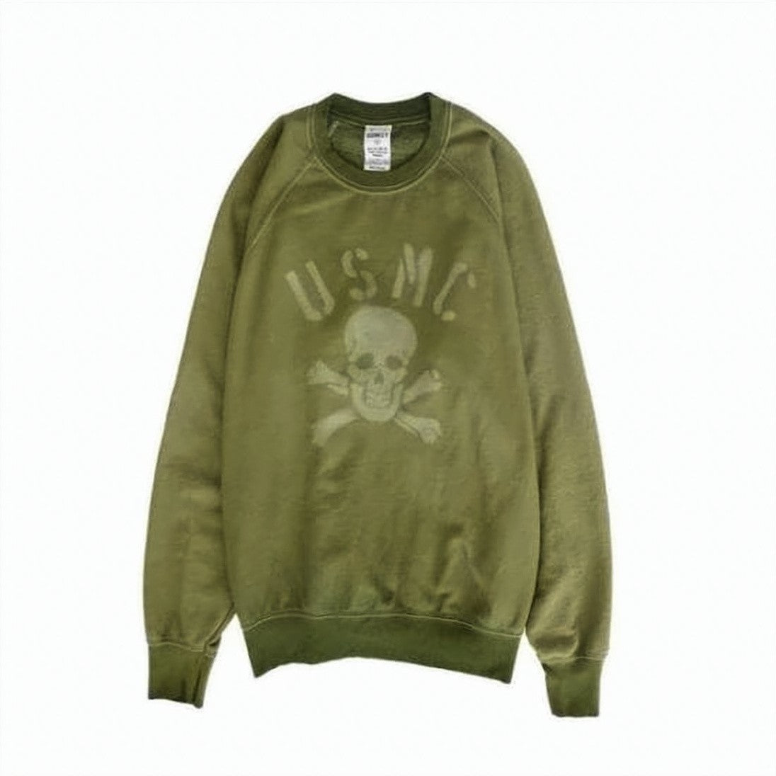 Wild Donkey Muted Olive Green Long-Sleeve Sweatshirt With Skull Graphic