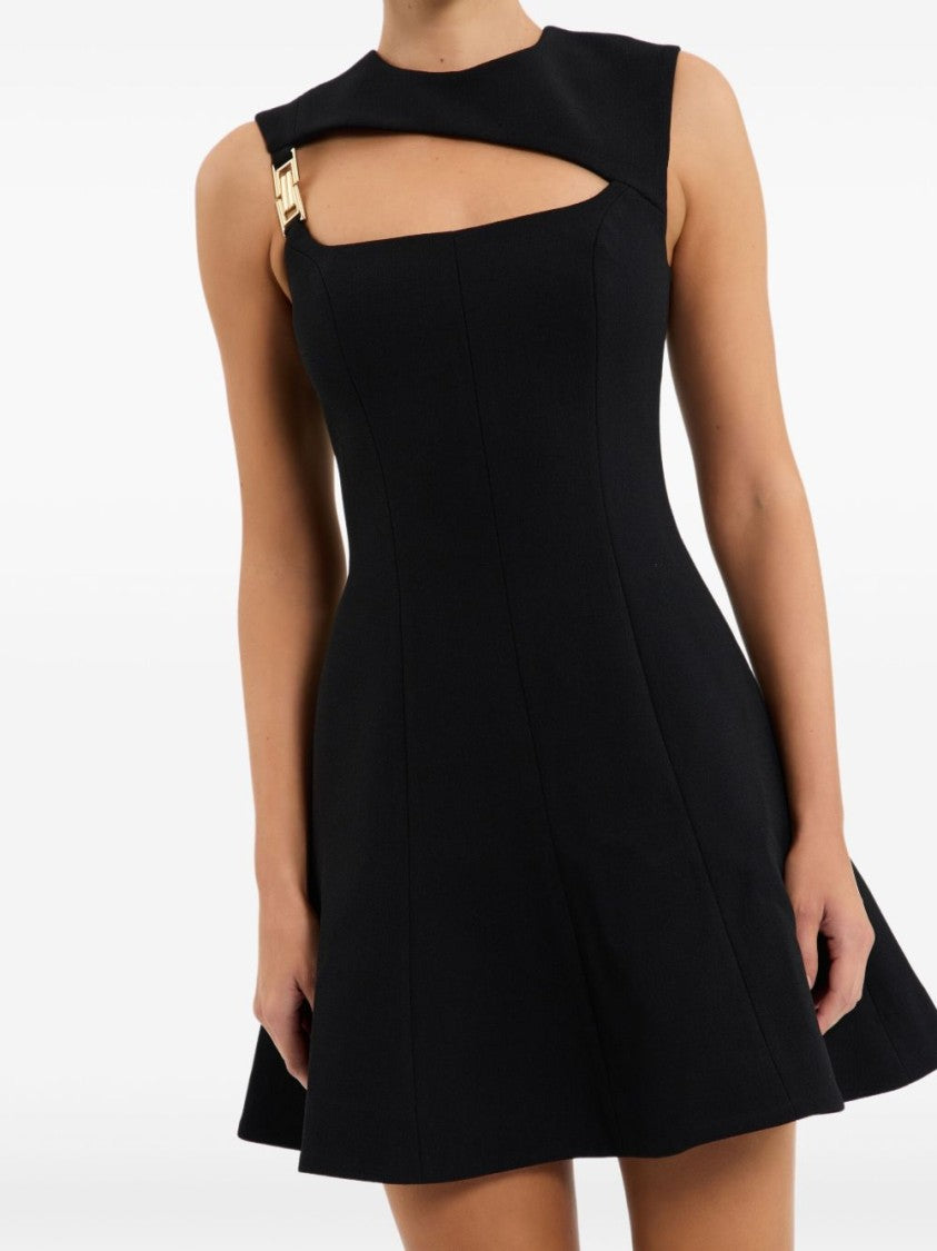 Rebecca Vallace Asymmetrical Black Dress With Gold Accents