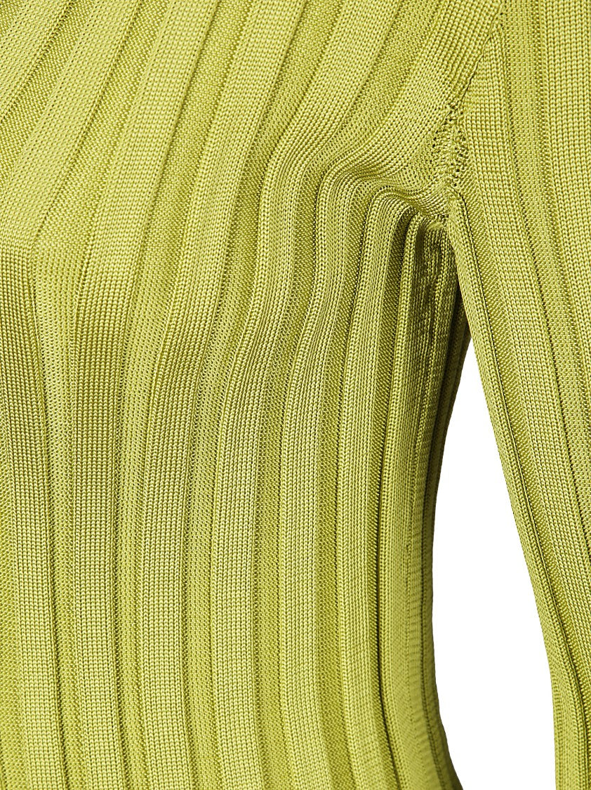 Lussi Fitted Ribbed Silk Sweater With Deep V-Neckline
