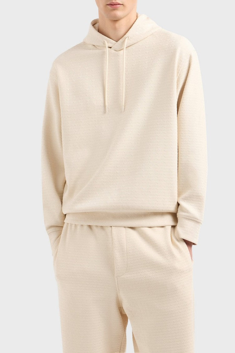 Emporio Armani Ecru Drawstring Lyocell-Blend Hoodie