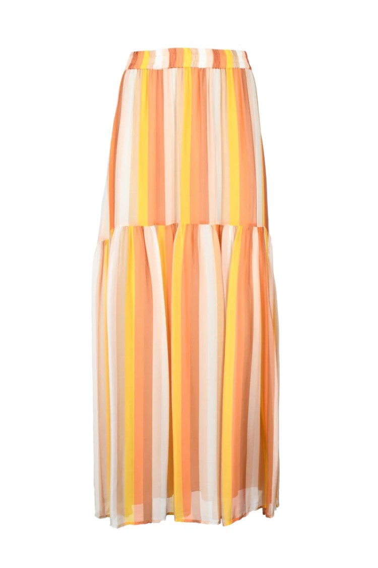 Attic And Barn Vertical Striped Tiered Maxi Skirt