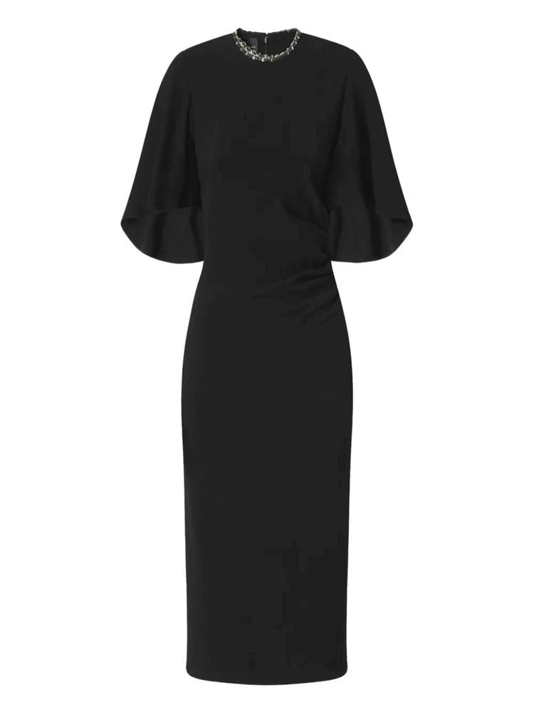 Pinko Fitted Black Midi Dress With Flared Short Sleeves And Subtle Embellishments