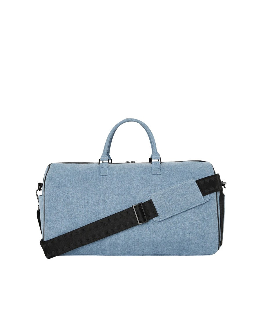 Sprayground Cylindrical Denim Duffle Bag With Checkerboard Detail