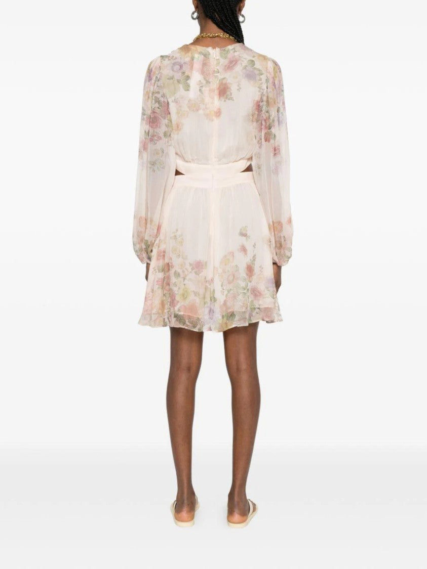 Twin-Set Delicate Floral Print Mini Dress With Puff Sleeves