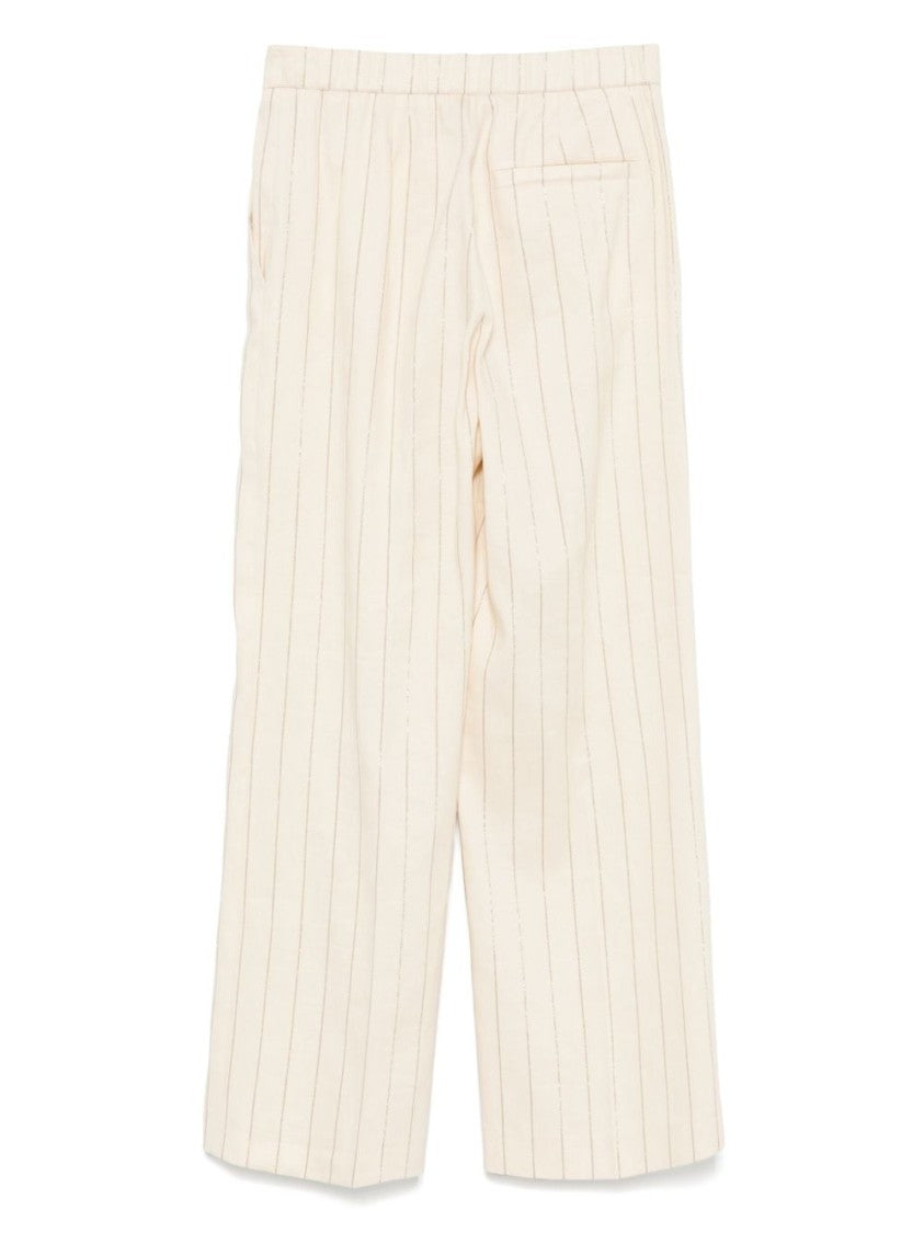 Seventy Sergio Tegon Cream Wide Leg Trousers With Vertical Stripes