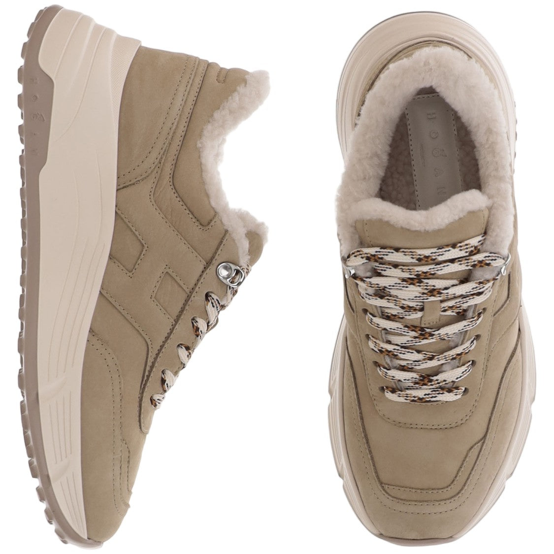 Hogan Beige Hi-Fi Fur-Lined Suede Sneakers