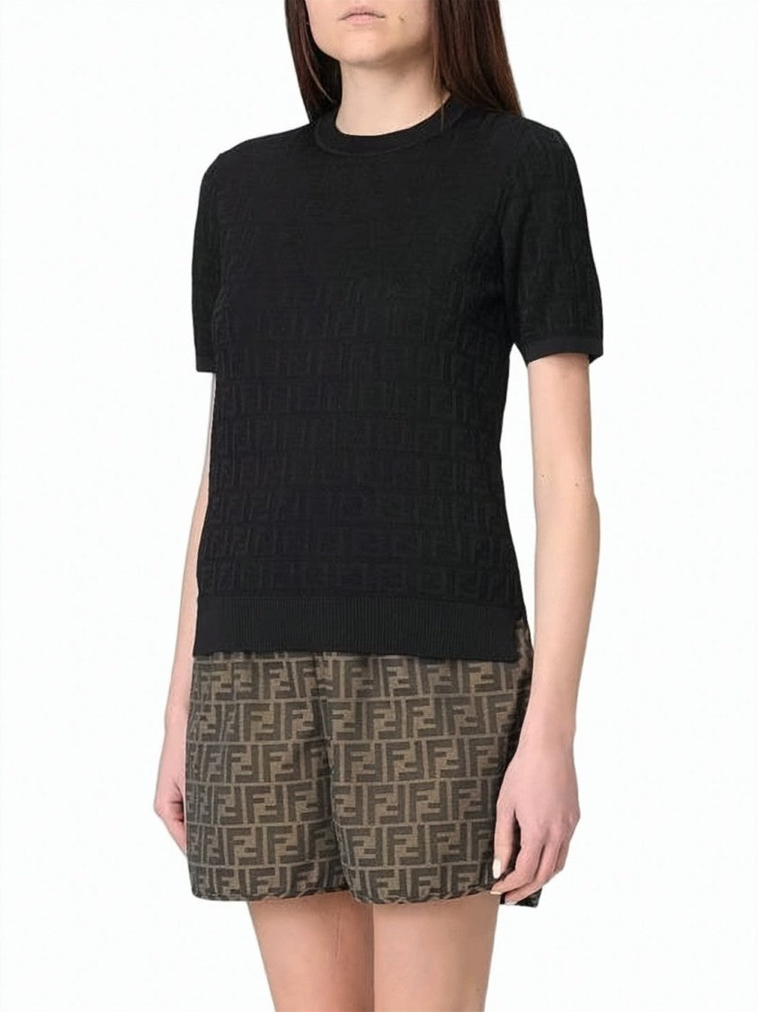 Fendi Textured Fitted Short-Sleeved Top