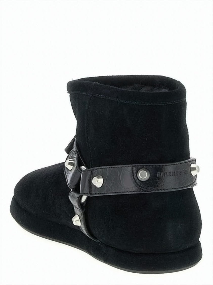 Balenciaga Plush Black Ankle Boots With Decorative Harness