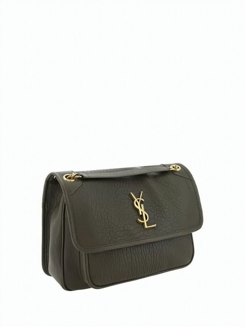 Saint Laurent Textured Lambskin Leather Crossbody Bag With Metallic Logo Emblem