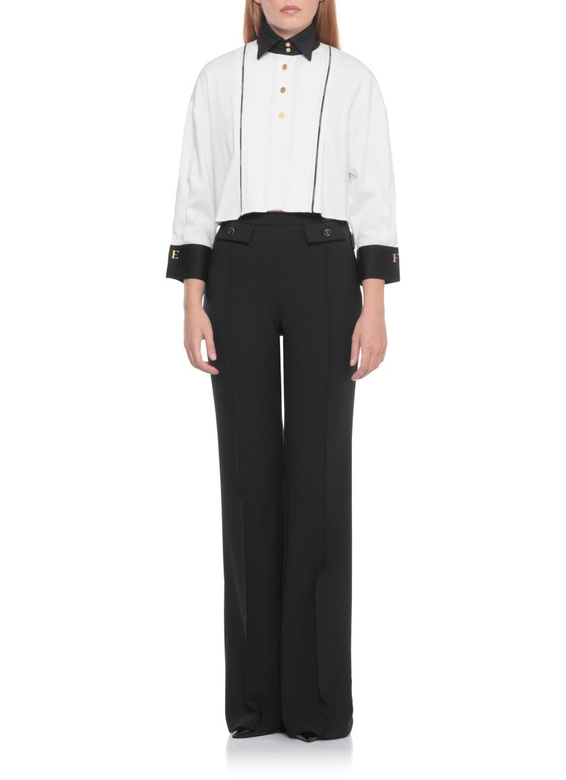 Elisabetta Franchi Cropped White Button-Up Shirt