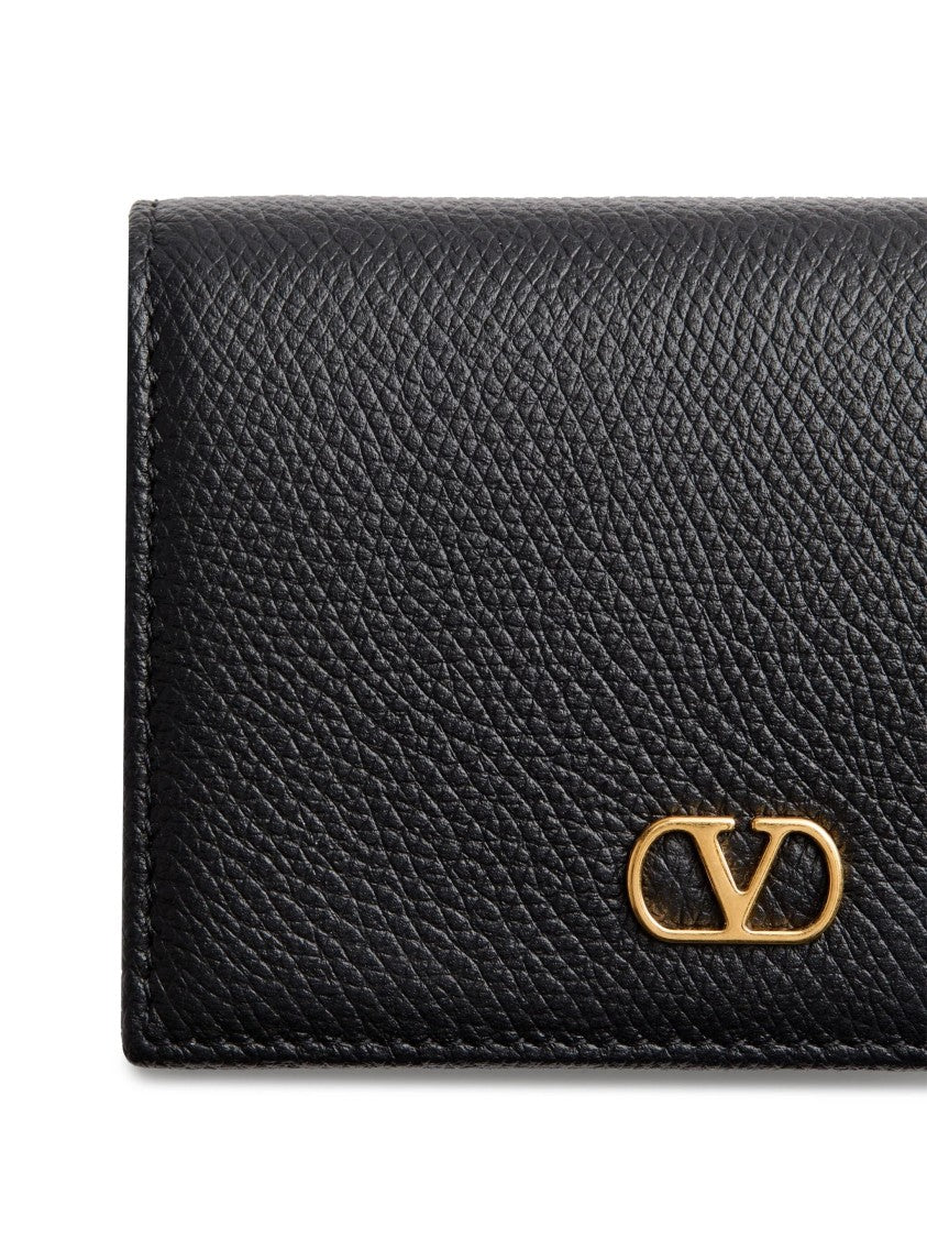 Valentino Textured Leather Flap French Vlogo Wallet