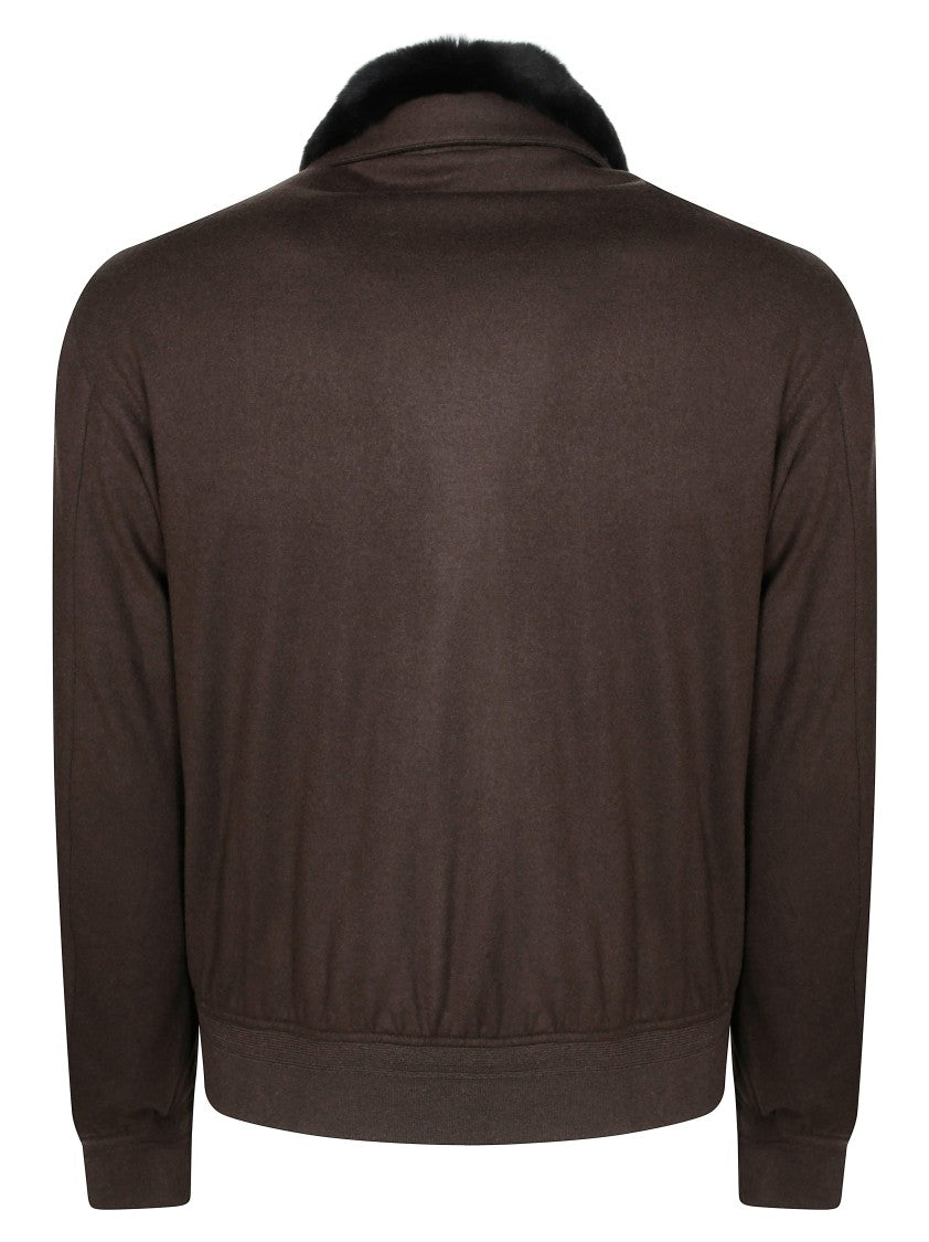 Montecore Brown Wool Plush Fur Collar Jacket
