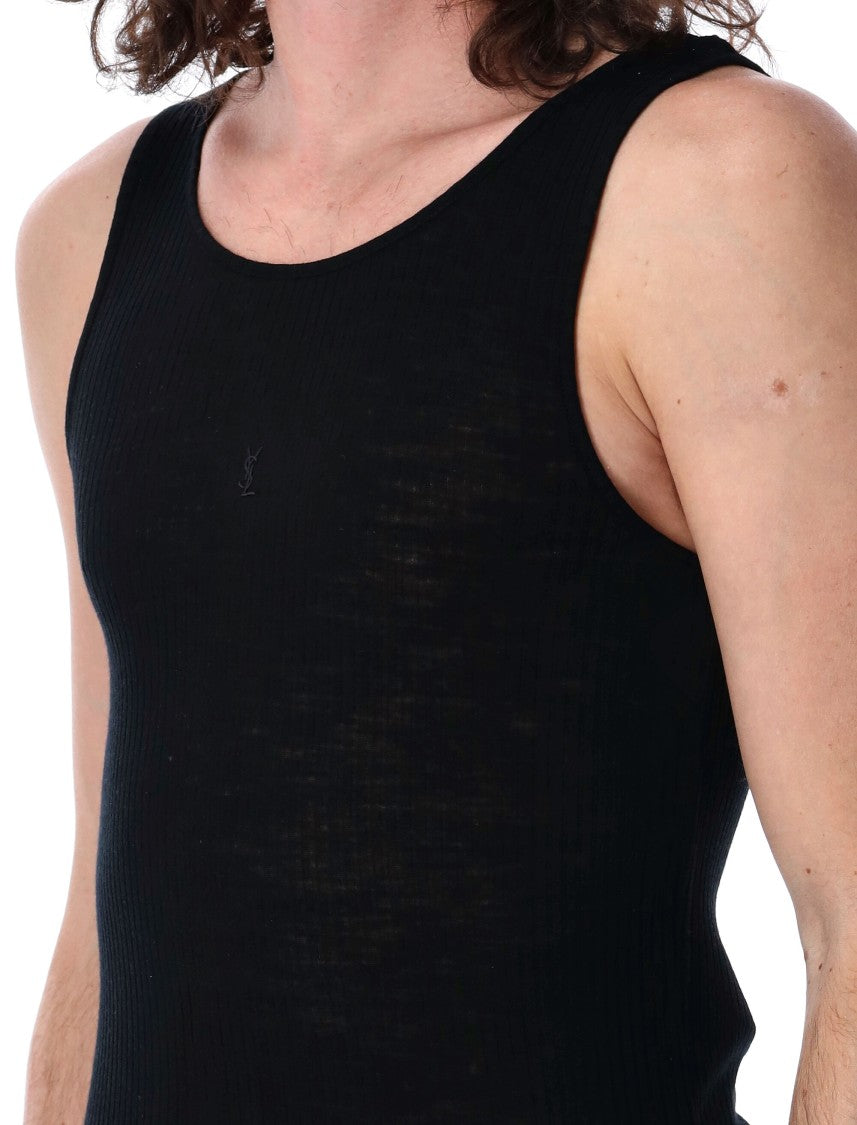 Saint Laurent Sculpted Black Ribbed Jersey Tank Top