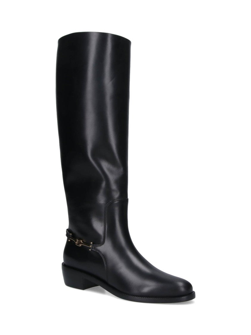 Ferragamo Tall Smooth Black Leather Boots