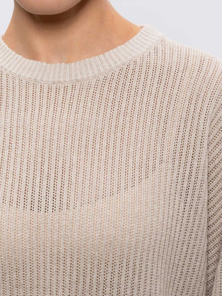 Brunello Cucinelli Beige Ribbed Finishes Cotton Sweater