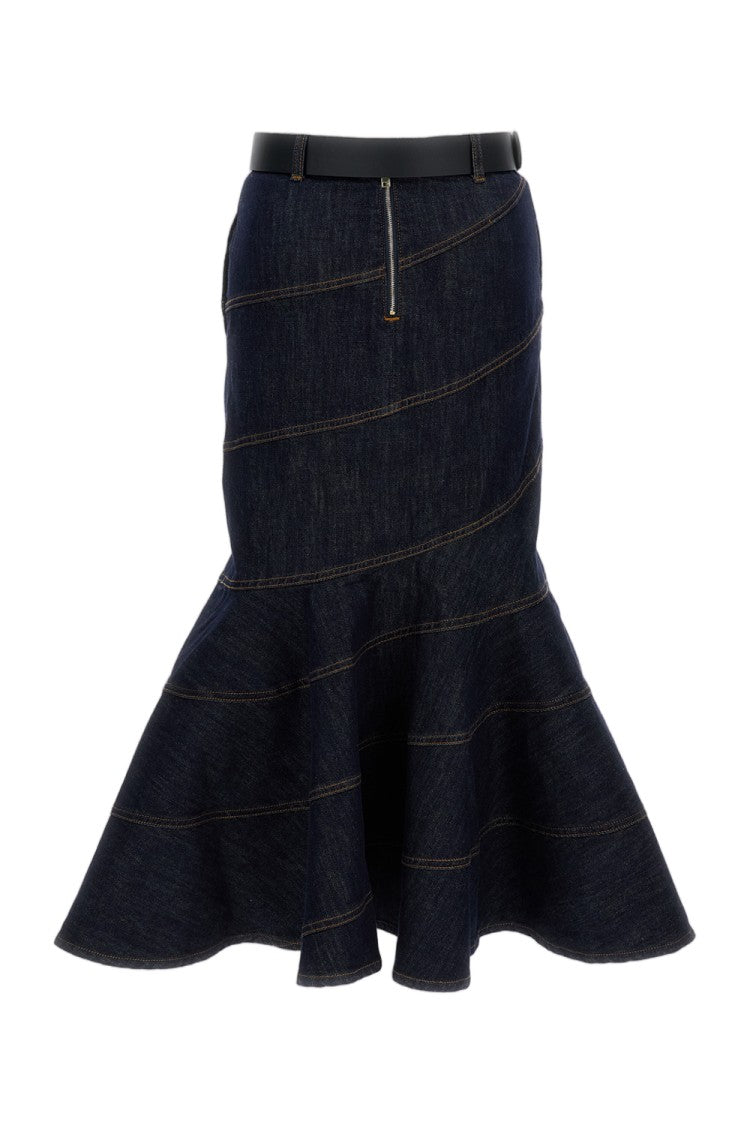 Self-Portrait Indigo Blue Denim Midi Skirt
