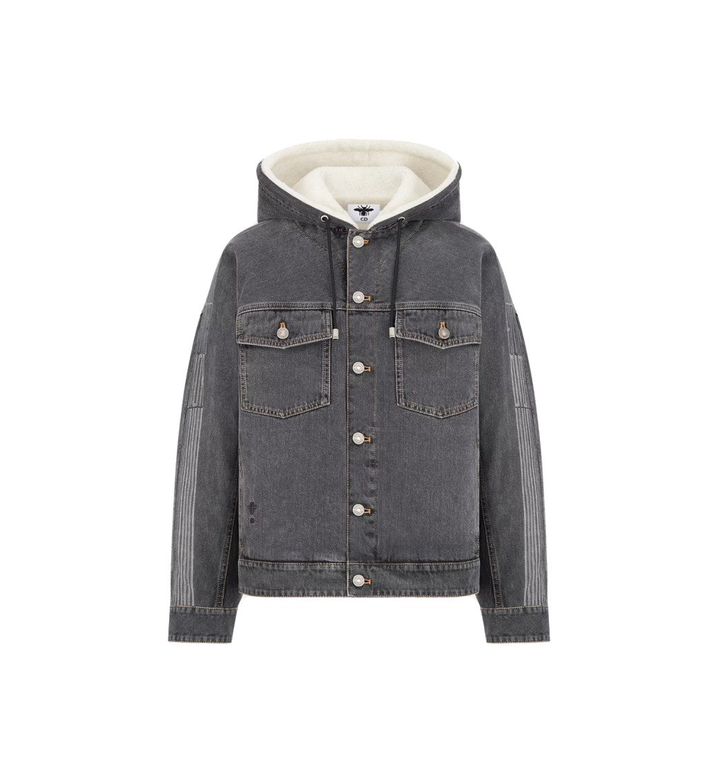 Christian Dior Washed Black Denim Hooded Vertical Stitch Jacket