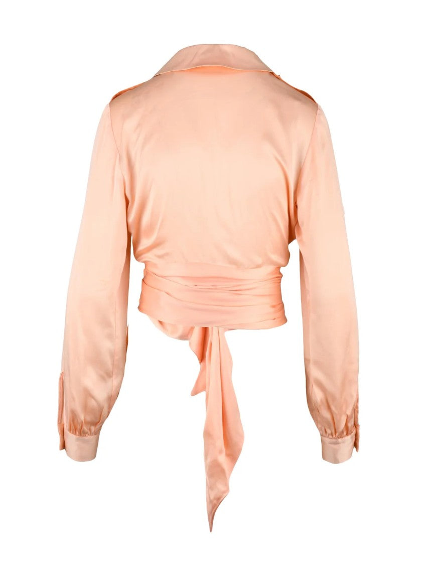 Elisabetta Franchi Pink Silk Women Cropped Wrap Shirt