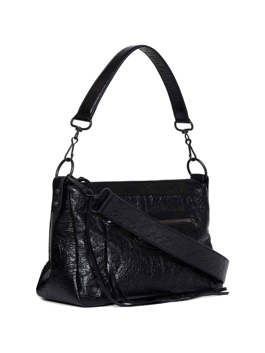 Balenciaga Black Le City Moto Lambskin Shoulder Bag