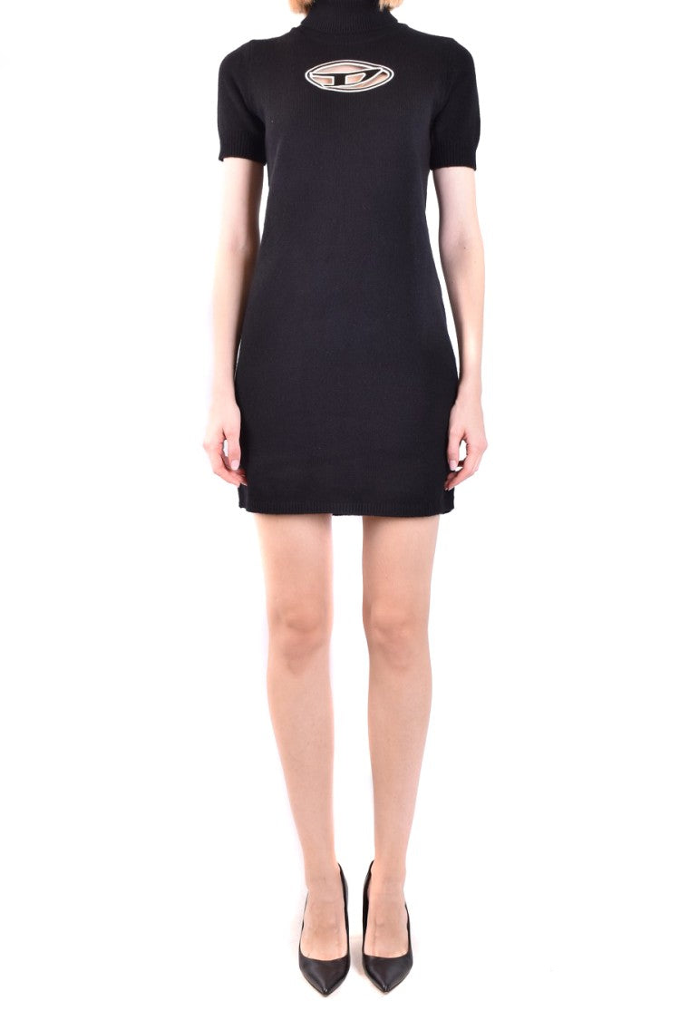 Diesel Short-Sleeved Knit Dress Turtleneck Logo Emblem