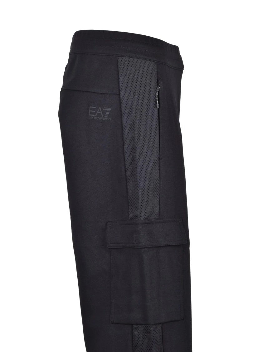 Ea7 Emporio Armani Black Cotton-Blend Cargo Tracksuit Pants