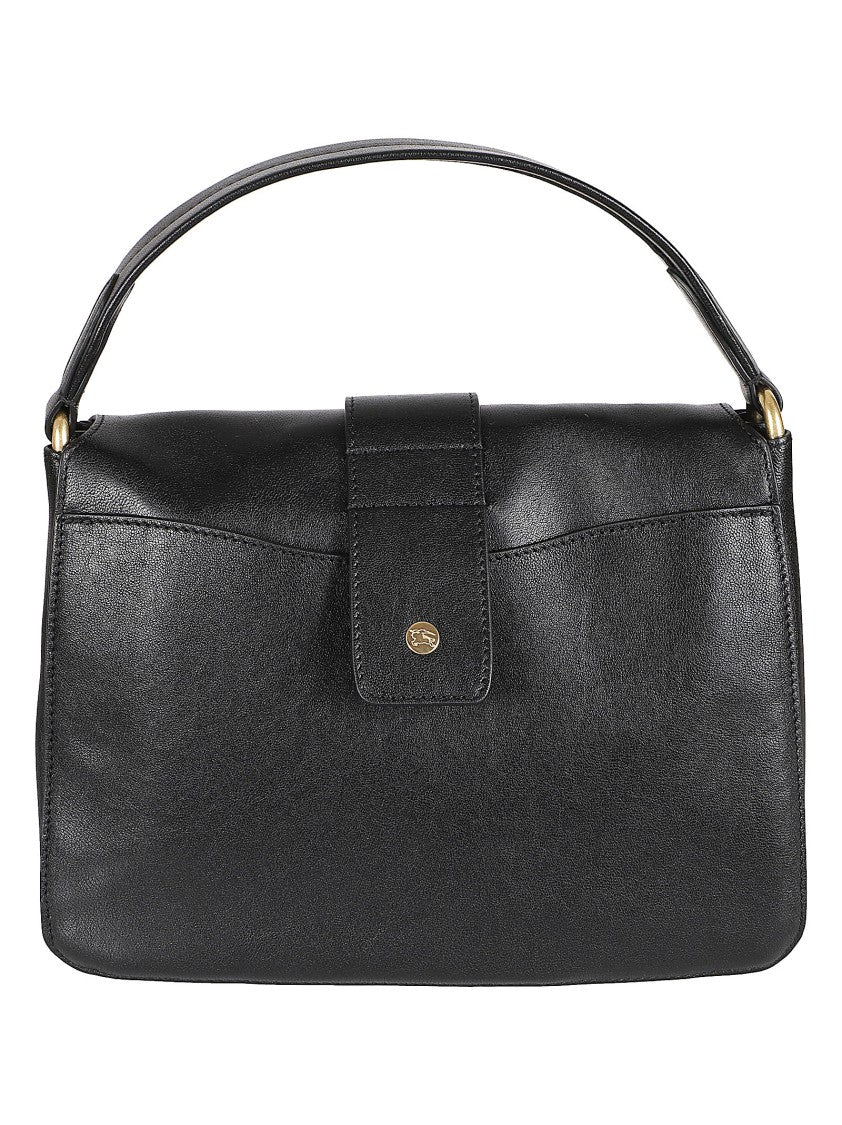Burberry Rectangular Black Lamb Leather Handbag With Gold Accents