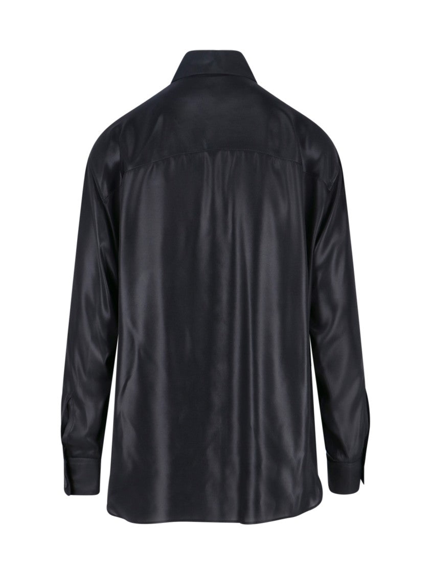 Diesel Laminated Black Shirt With Classic Collar And Embroidered Logo