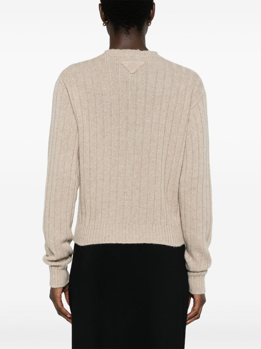 Prada Regenerated Cashmere Cropped Ribbed Sweater