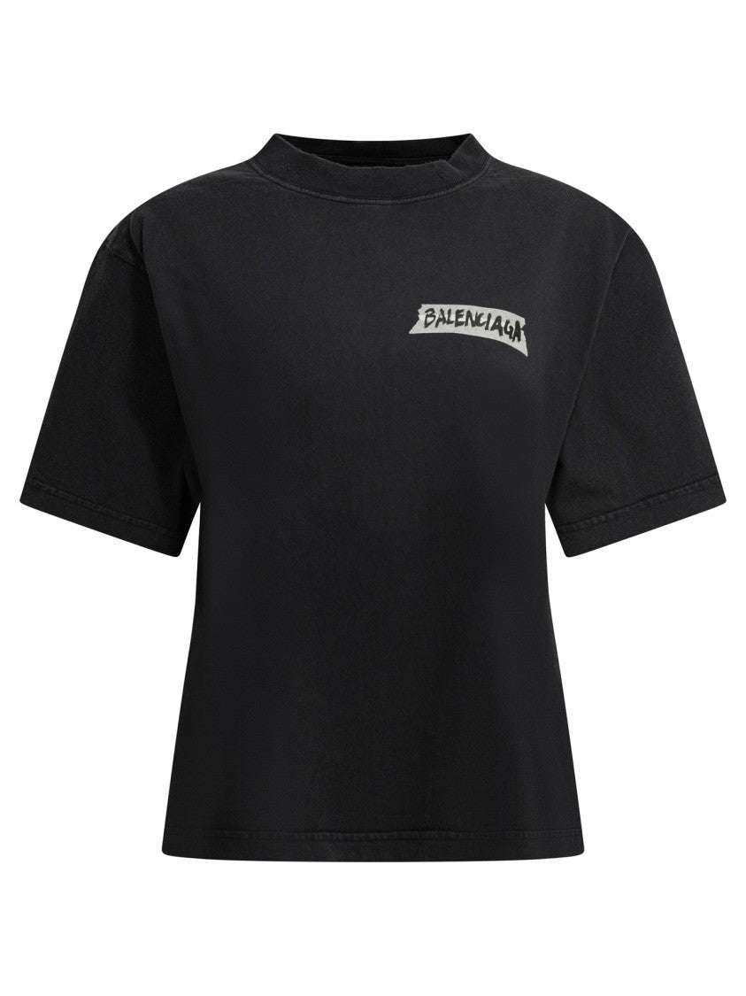 Balenciaga Masking Tape Print Black T-Shirt