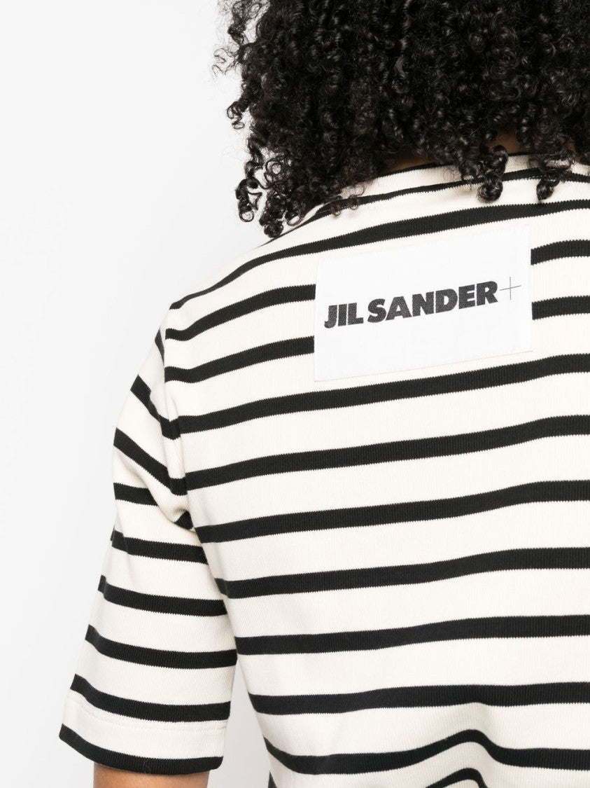 Jil Sander Fine Ribbed Striped T-Shirt With Logo Patch