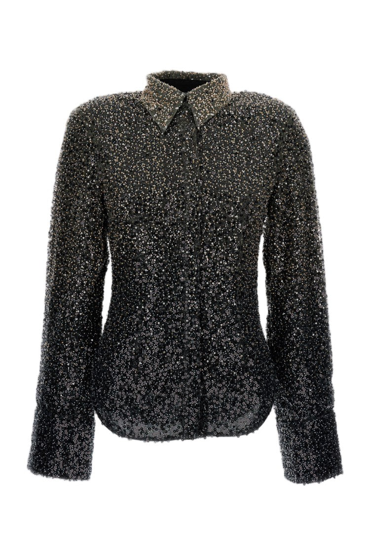 Rotate Long-Sleeve Polo Shirt With Beaded Embellishment And Structured Design