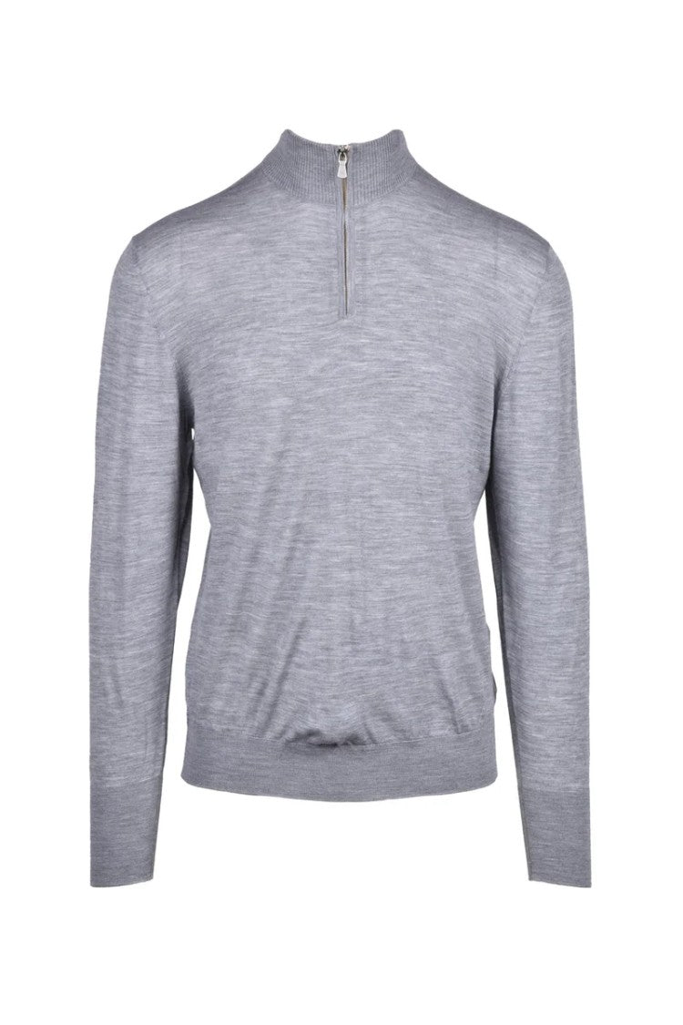 Eleventy Zip Mock Neck Sweater - Light Grey