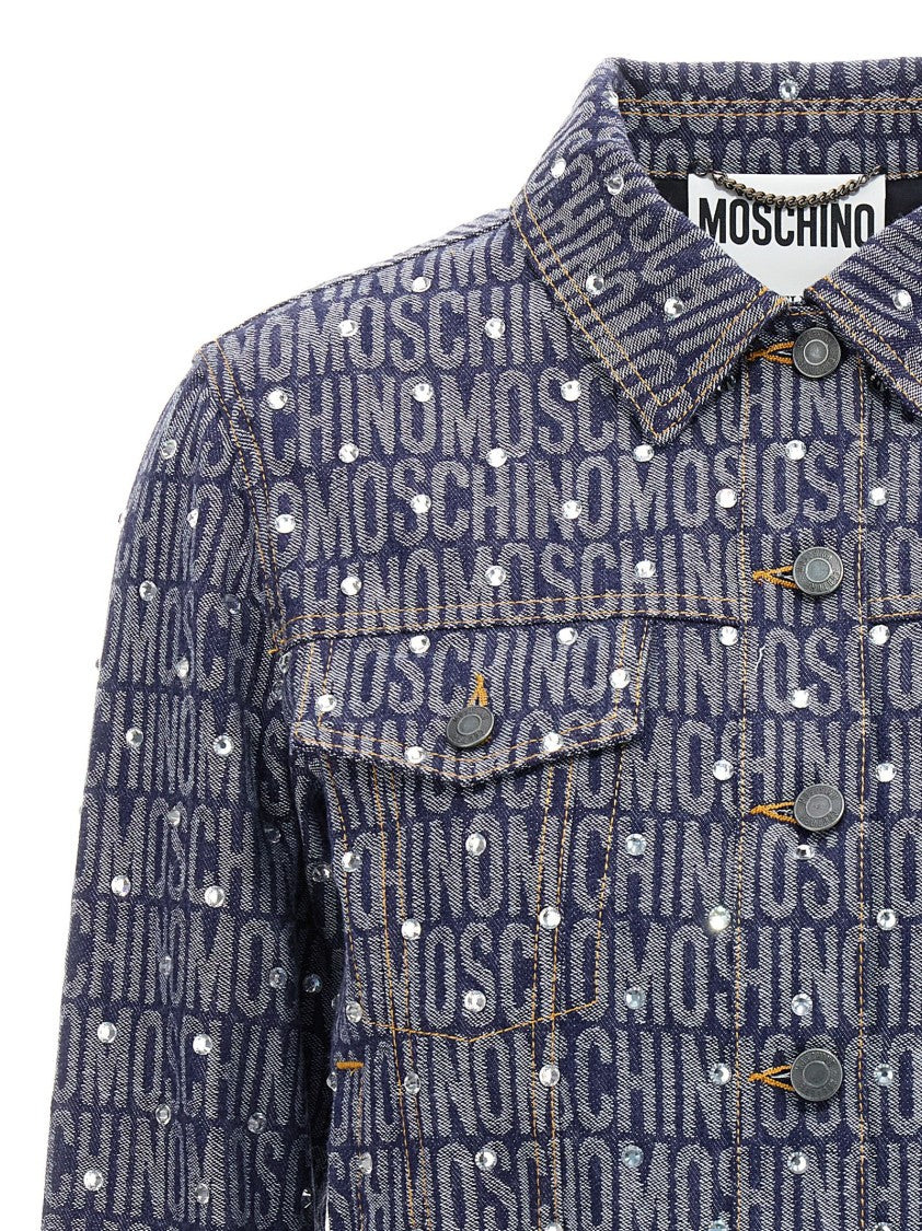 Moschino Cotton Denim Blend Jacket With Signature Logo Pattern