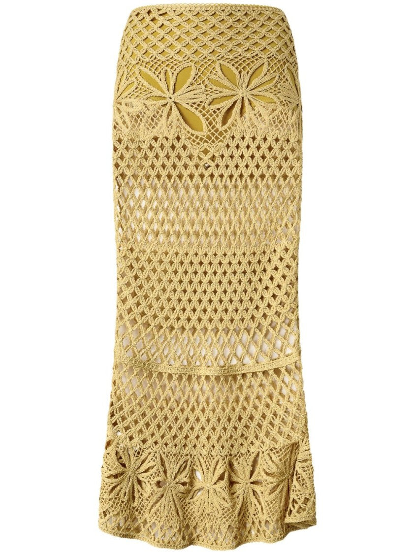 Pinko Crochet Floral Motif Skirt With Flared Hemline