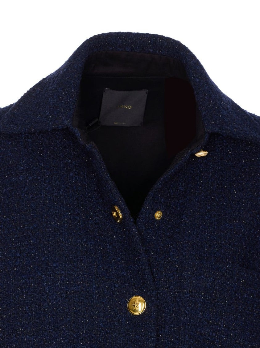 Pinko Textured Dark Blue Jacket With Patch Pockets And Golden Buttons