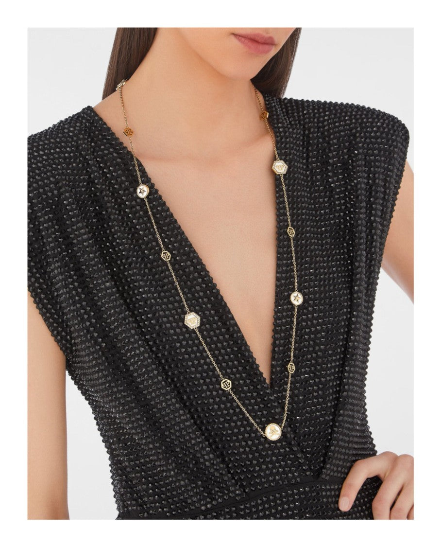 Philipp Plein Plein Mini Logo Crystal Cable Chain Necklace