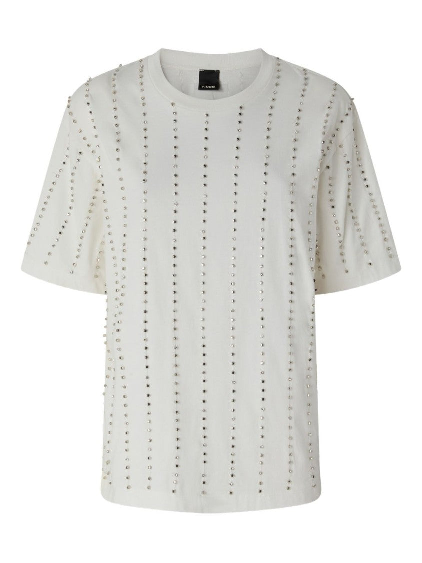 Pinko White Rhinestone Embellished T-Shirt