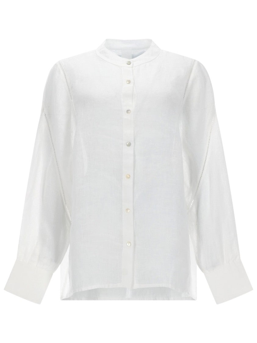 120% Lino Linen Mandarin Collar Relaxed Blouse