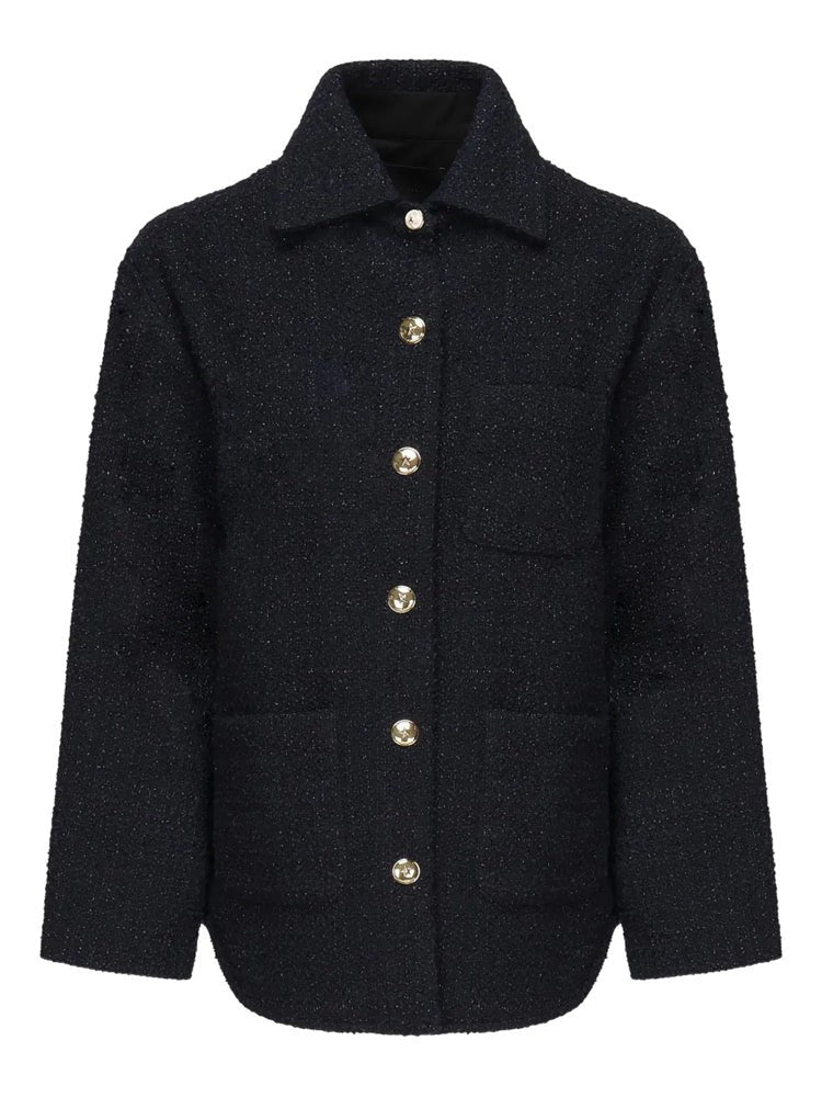 Pinko Blue Patterned Tweed Metallic Buttons Blazer