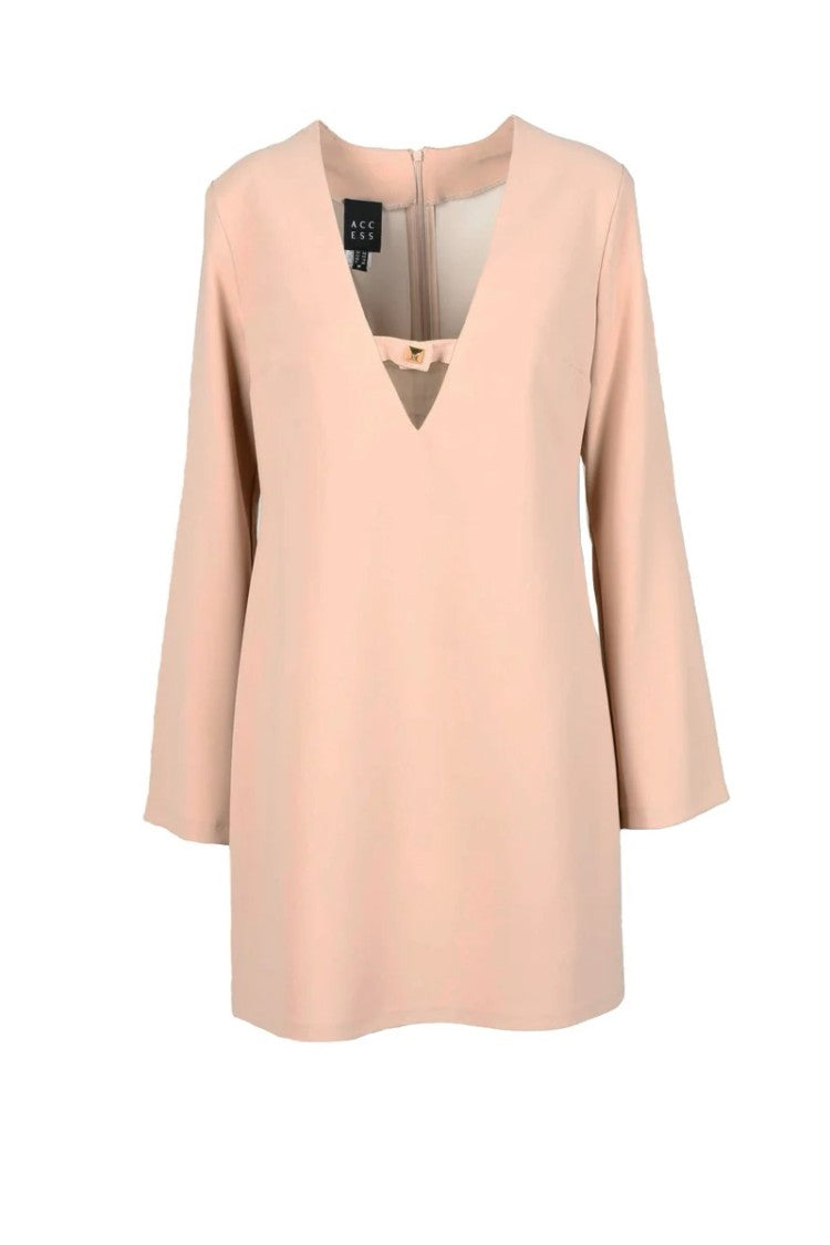 Access Fashion Beige Dress With Deep V-Neckline