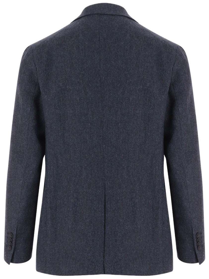 Tagliatore Navy Tailored Herringbone Wool-Cashmere Blend Jacket