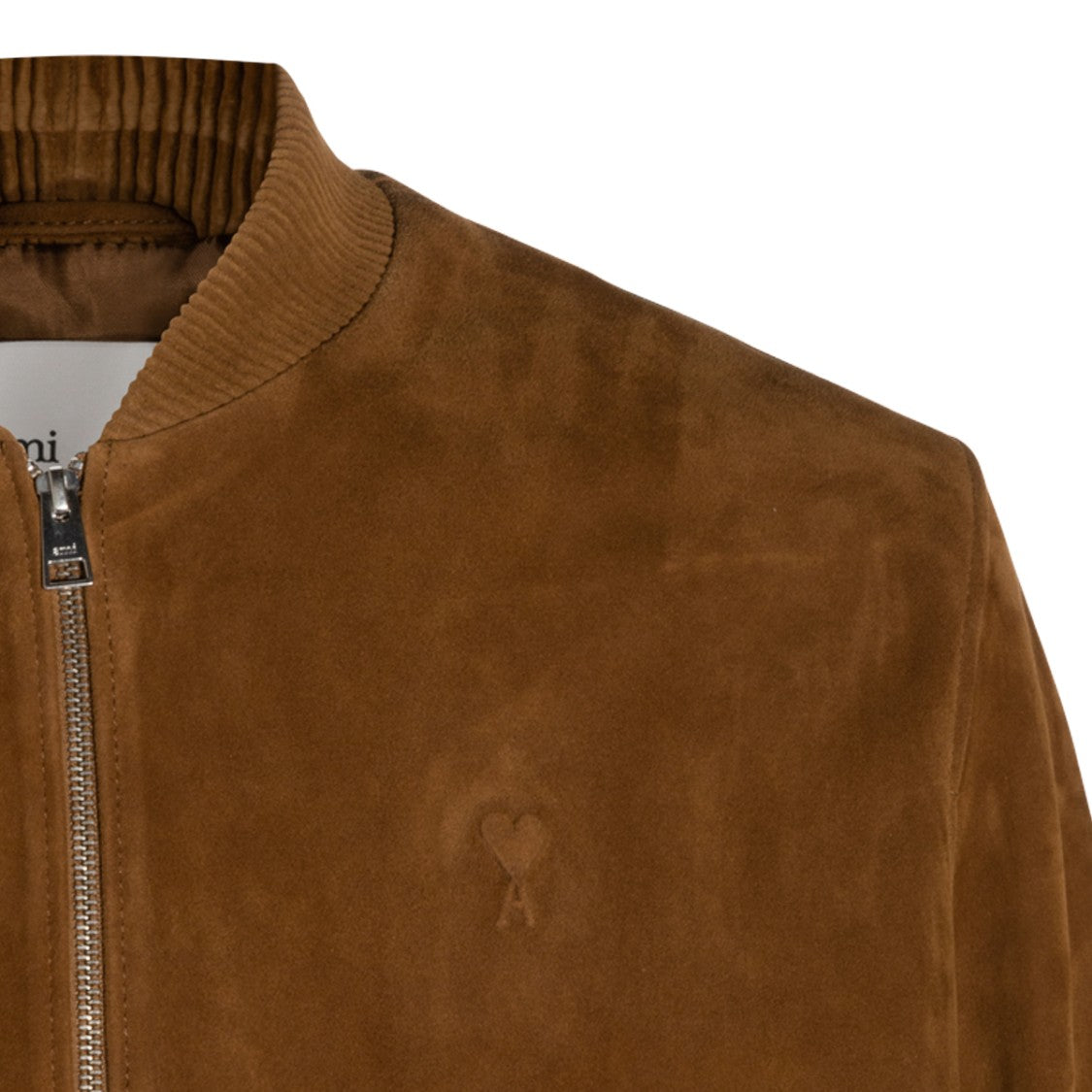 Ami Paris Ami De Coeur Jacket Sweatshirt Zip Closure Leather - Tobacco