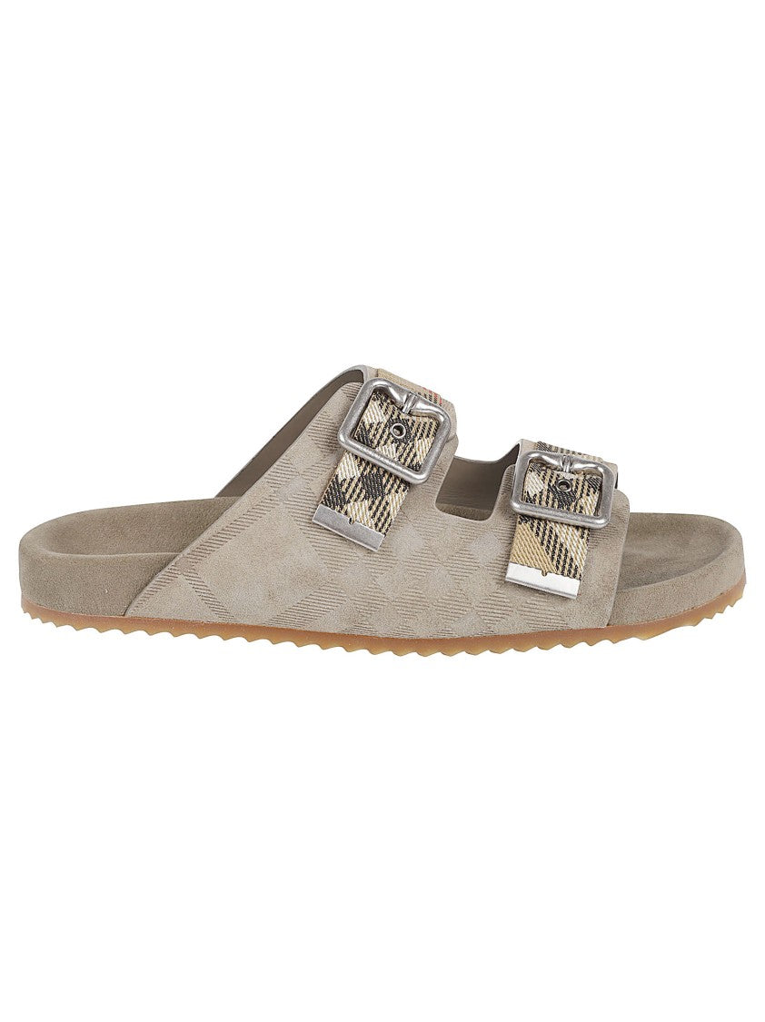 Burberry Suede Leather Sandals With Check
