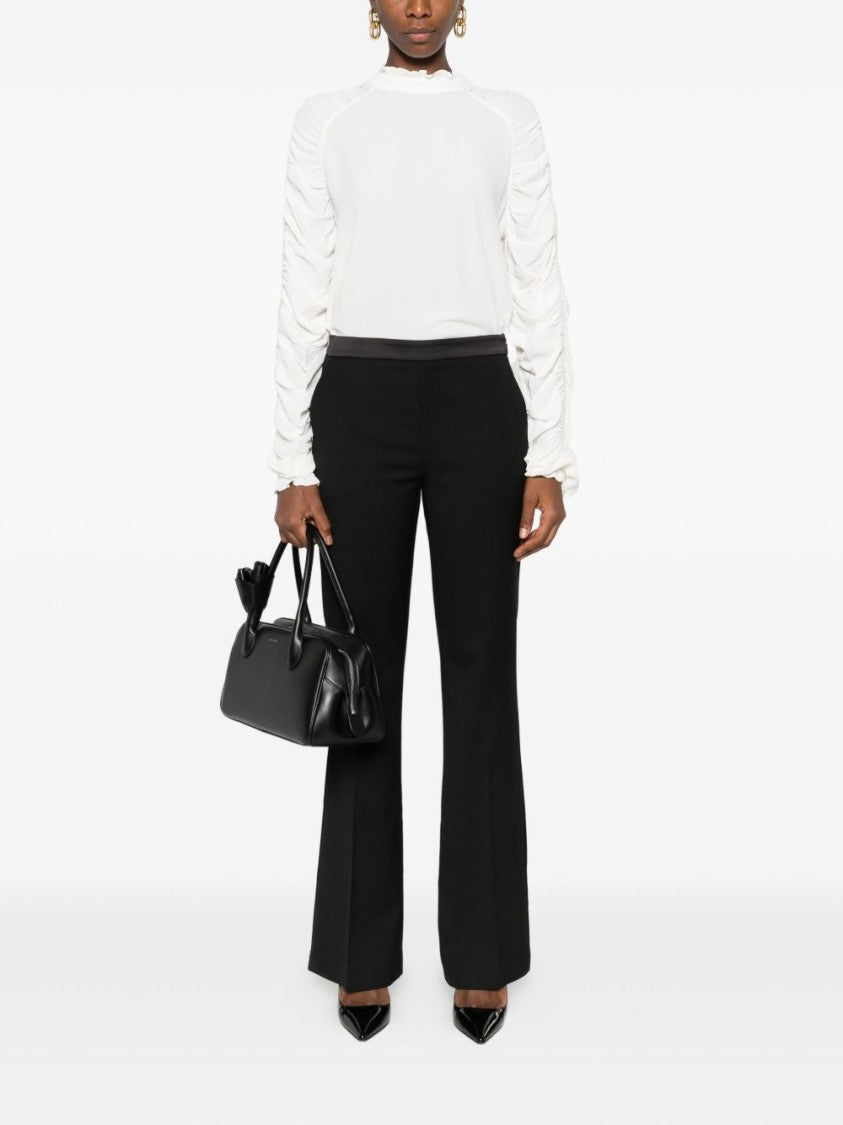 Twin-Set Textured White Blouse With Ruched Sleeves