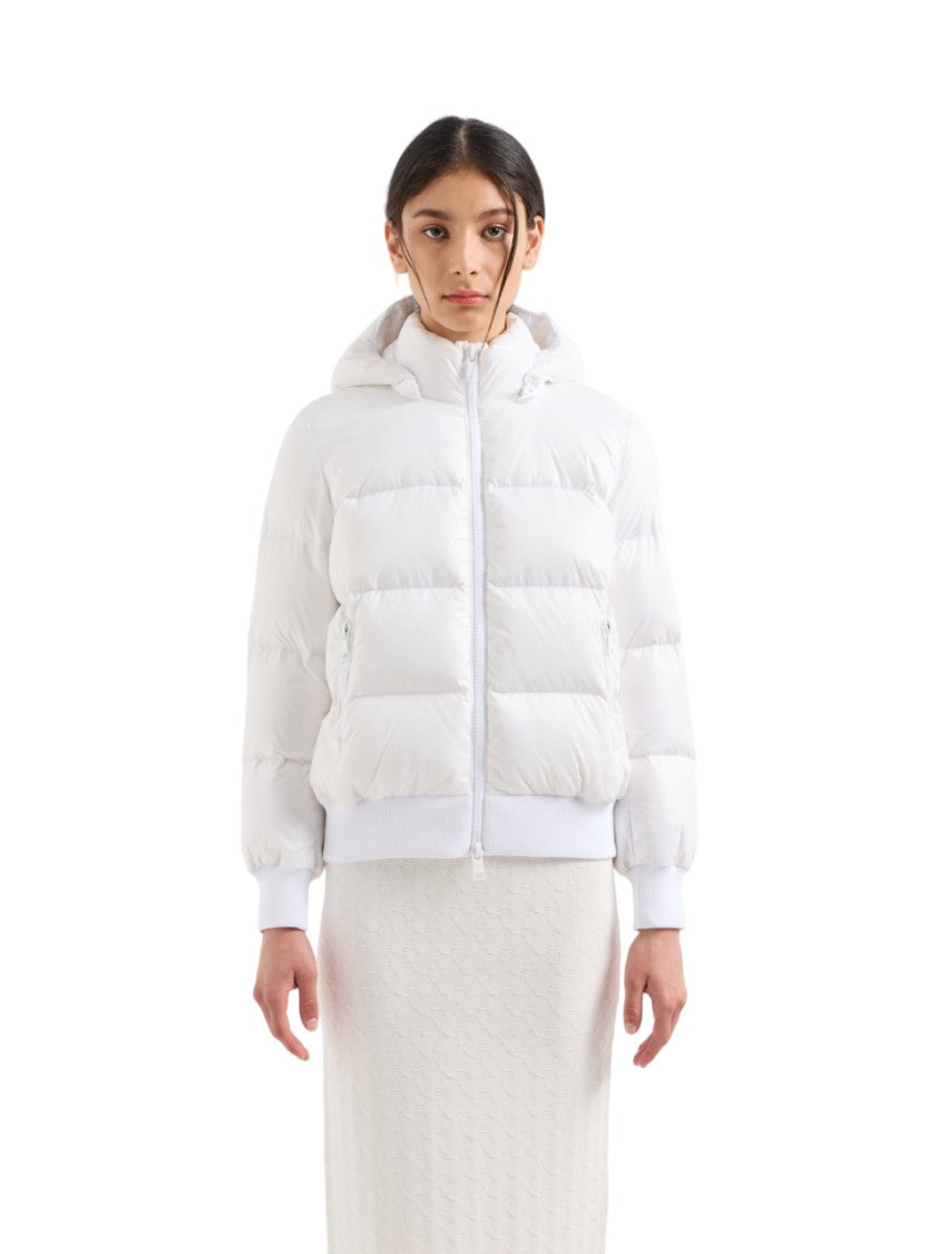 Armani Exchange White Down Puffer Jacket High Collar